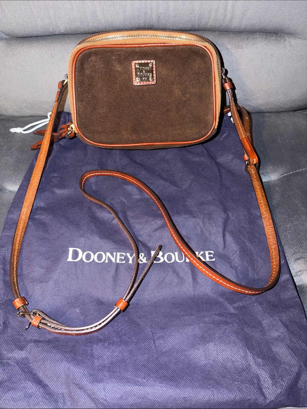 Dooney & Bourke Brown Suede Sawyer crossbody bag